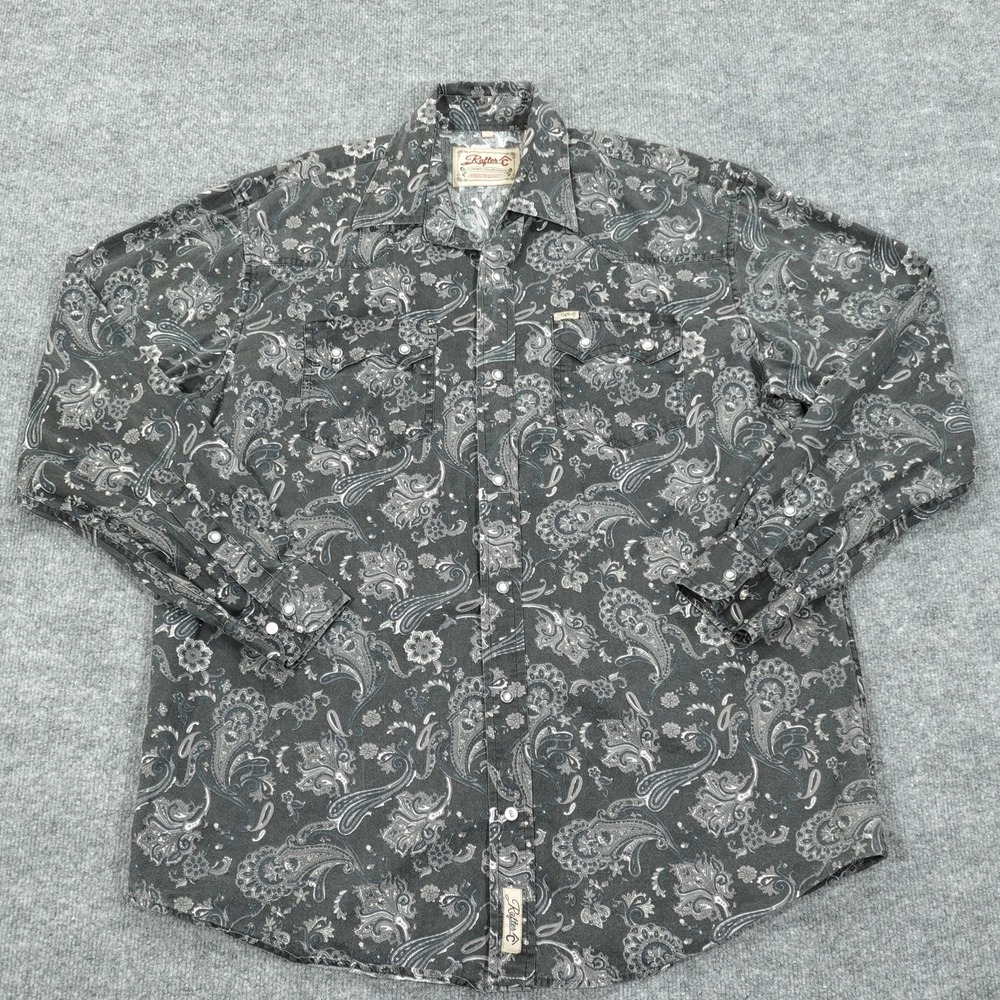 Rafter C Shirt Mens XL Gray Paisley Long Sleeve Pearl Snap Western Cowboy